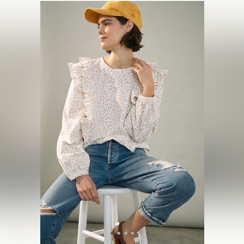 Anthropologie Ditsy Floral Allaire Ruffled Knit Top